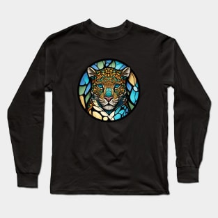 Leopard Animal Portrait Stained Glass Wildlife Outdoors Adventure Long Sleeve T-Shirt